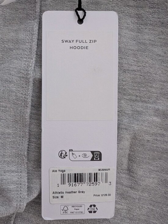 BRAND NEW - Alo Yoga Sway Full Zip Hoodie -Heather Grey- Size M - Picture 3 of 4